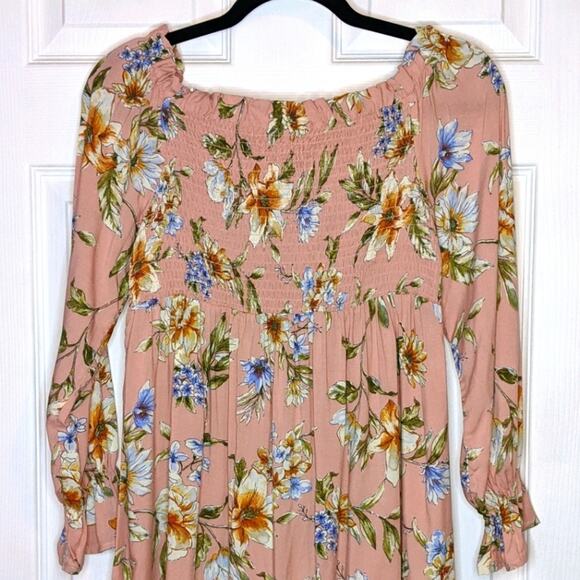Xhilaration Blushing Pink Peasant Ruffle Long Sleeve Floral Spring Dress S - Picture 11 of 13
